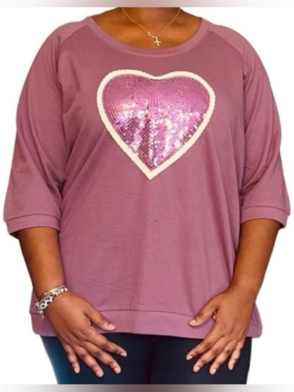 ANGEL RIBBONS SEQUN HEART SWEATSHIRT - PLUM SIZE 20 (NEW WITH TAGS) A19
